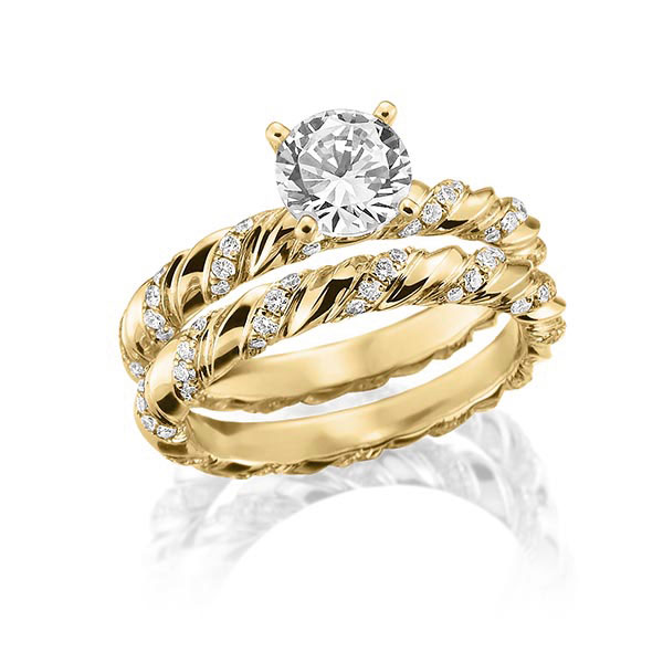 Ring-Set in Gelbgold 750 mit 0,4 ct. + zus. 0,585 ct. Brillant tw, vs von Steinberg