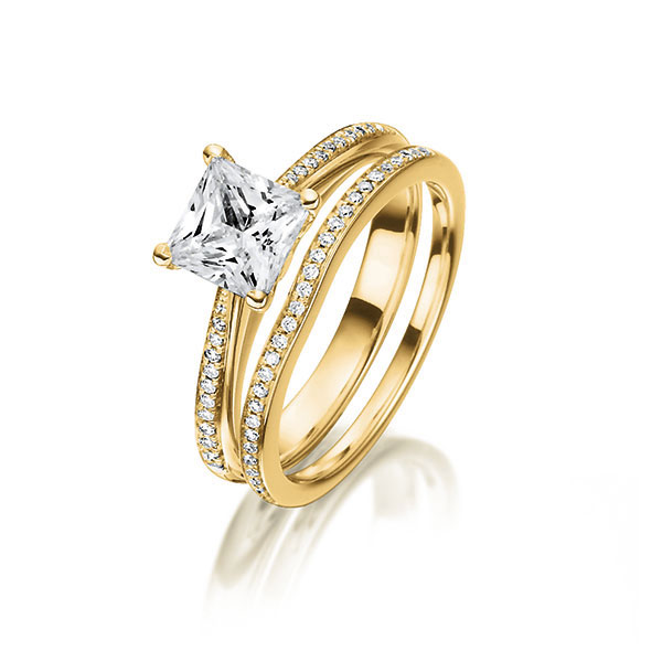 Ring-Set in Gelbgold 750 mit 0,7 ct. + zus. 0,15 ct. Prinzess-Diamant tw, vs von Steinberg - Q-1426-2 Ring-Set in Gelbgold 750 mit 0,7 ct. + zus. 0,15 ct. Prinzess-Diamant tw, vs von Steinberg - Q-1426-2