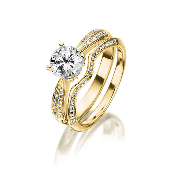 Ring-Set in Gelbgold 750 mit 0,7 ct. + zus. 0,2 ct. Brillant tw, si tw, vs von Steinberg