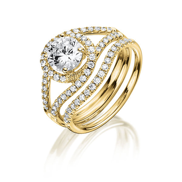 Ring-Set in Gelbgold 750 mit 0,7 ct. + zus. 0,45 ct. Brillant tw, si tw, vs von Steinberg - Q-1419-2 Ring-Set in Gelbgold 750 mit 0,7 ct. + zus. 0,45 ct. Brillant tw, si tw, vs von Steinberg - Q-1419-2
