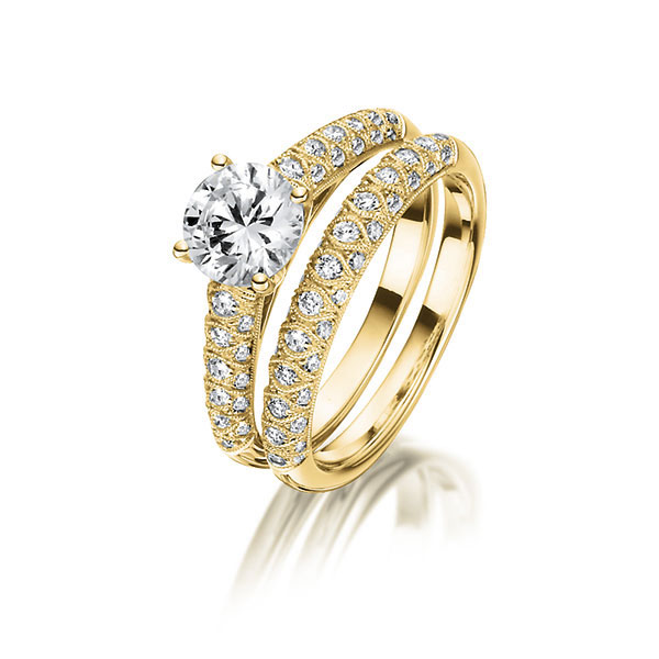Ring-Set in Gelbgold 750 mit 0,7 ct. + zus. 0,46 ct. Brillant tw, si tw, vs von Steinberg