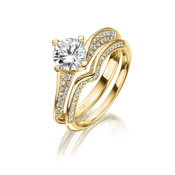 Ring-Set in Gelbgold 750 mit 0,7 ct. + zus. 0,6 ct. Brillant tw, si tw, vs von Steinberg