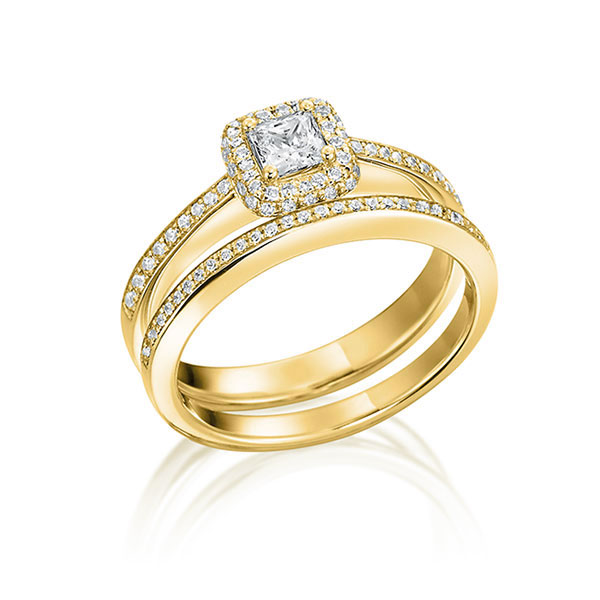 Ring-Set in Gelbgold 750 mit zus. 0,5 ct. Prinzess-Diamant tw, vs von Steinberg