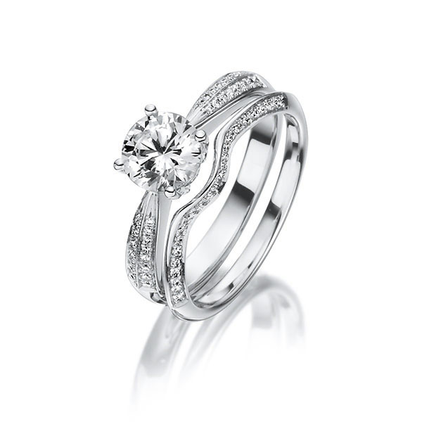 Ring-Set in platina 950 met 0,7 ct. + in totaal 0,2 ct. Briljant tw/si tw,vs van Steinberg
