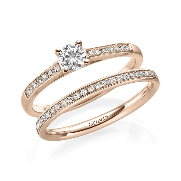 Ring-Set in roodgoud 14 kt. met 0,3 ct. + in totaal 0,2 ct. Briljant tw/si van acredo