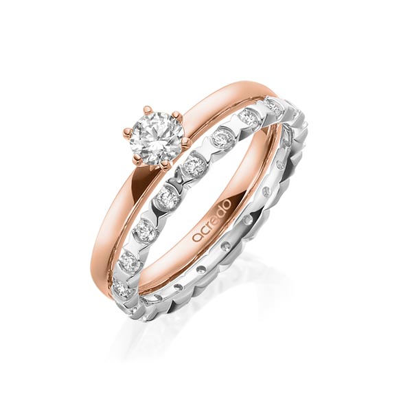 Ring-Set in roodgoud 14 kt. met 0,3 ct. + in totaal 0,4 ct. Briljant tw,vs van acredo - A-1997-7 Ring-Set in roodgoud 14 kt. met 0,3 ct. + in totaal 0,4 ct. Briljant tw,vs van acredo - A-1997-7