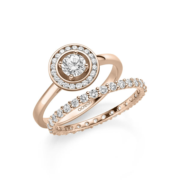 Ring-Set in roodgoud 14 kt. met 0,4 ct. + in totaal 0,78 ct. Briljant tw/si van acredo