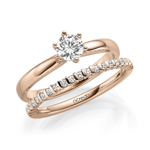 Ring-Set in roodgoud 14 kt. met 0,5 ct. + in totaal 0,21 ct. Briljant tw,vs van acredo