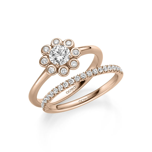 Ring-Set in roodgoud 14 kt. met 0,5 ct. + in totaal 0,34 ct. Briljant tw/si tw,vs van acredo