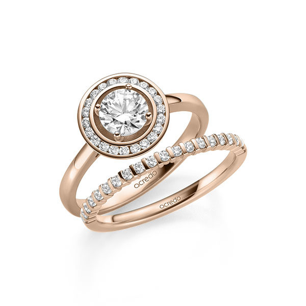 Ring-Set in roodgoud 14 kt. met 0,7 ct. + in totaal 0,386 ct. Briljant tw/si tw,vs van acredo