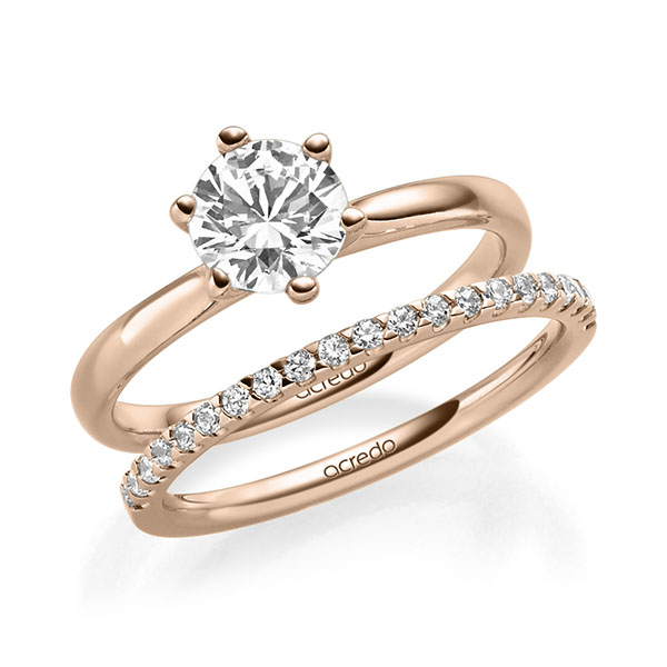 Ring-Set in roodgoud 14 kt. met 1 ct. + in totaal 0,22 ct. Briljant tw,vs tw/si van acredo