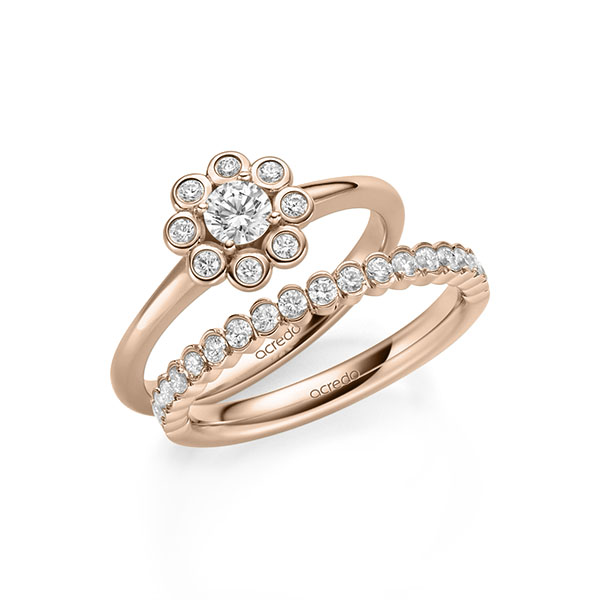 Ring-Set in roodgoud 14 kt. met in totaal 0,75 ct. Briljant tw/si van acredo