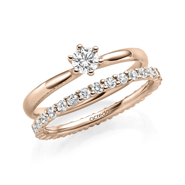 Ring-Set in roodgoud 14 kt. met in totaal 0,87 ct. Briljant tw/si van acredo - A-2299-3 Ring-Set in roodgoud 14 kt. met in totaal 0,87 ct. Briljant tw/si van acredo - A-2299-3