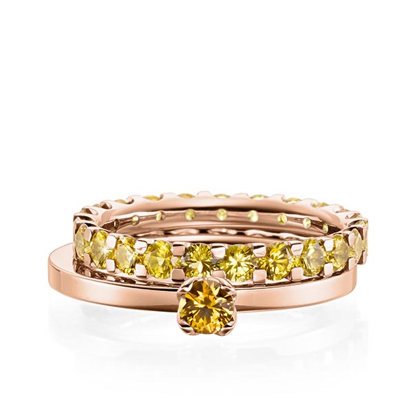 Ring-Set in roodgoud 14 kt. met in totaal 2,32 ct. Briljant Saffier Geel van acredo - A-1985-4 Ring-Set in roodgoud 14 kt. met in totaal 2,32 ct. Briljant Saffier Geel van acredo - A-1985-4