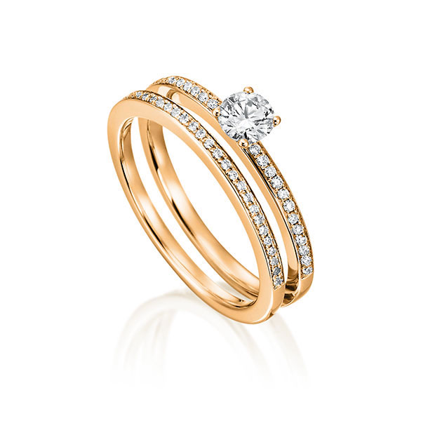 Ring-Set in roodgoud 18 kt. met 0,3 ct. + in totaal 0,162 ct. Briljant tw,vs van Steinberg