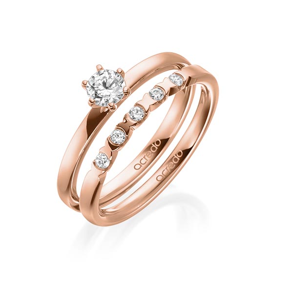 Ring-Set in roodgoud 18 kt. met 0,3 ct. + in totaal 0,1 ct. Briljant tw,vs van acredo - A-1998-10