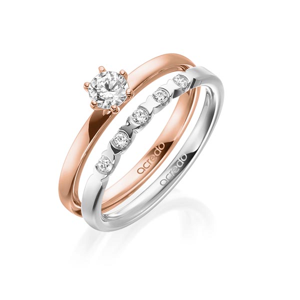 Ring-Set in roodgoud 18 kt. met 0,3 ct. + in totaal 0,1 ct. Briljant tw,vs van acredo - A-1998-14