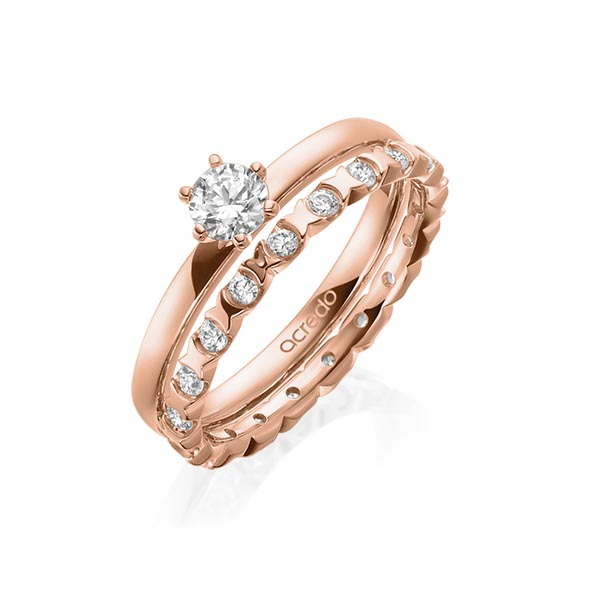 Ring-Set in roodgoud 18 kt. met 0,3 ct. + in totaal 0,4 ct. Briljant tw,vs van acredo - A-1997-10 Ring-Set in roodgoud 18 kt. met 0,3 ct. + in totaal 0,4 ct. Briljant tw,vs van acredo - A-1997-10