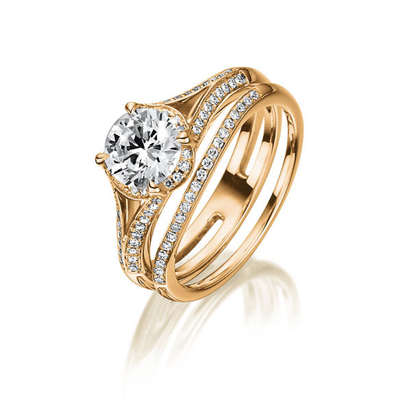 Ring-Set in roodgoud 18 kt. met 0,7 ct. + in totaal 0,25 ct. Briljant tw/si tw,vs van Steinberg - Q-1418-3 Ring-Set in roodgoud 18 kt. met 0,7 ct. + in totaal 0,25 ct. Briljant tw/si tw,vs van Steinberg - Q-1418-3