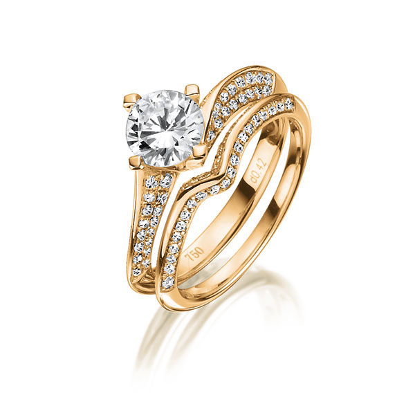 Ring-Set in roodgoud 18 kt. met 0,7 ct. + in totaal 0,6 ct. Briljant tw/si tw,vs van Steinberg - Q-1422-3 Ring-Set in roodgoud 18 kt. met 0,7 ct. + in totaal 0,6 ct. Briljant tw/si tw,vs van Steinberg - Q-1422-3