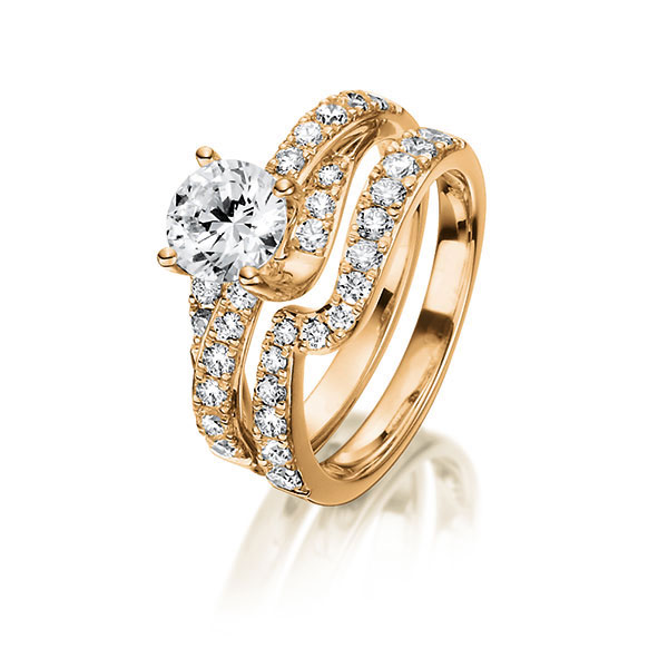 Ring-Set in roodgoud 18 kt. met 0,7 ct. + in totaal 0,97 ct. Briljant tw/si tw,vs van Steinberg