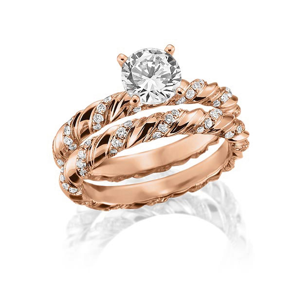Ring-Set in roodgoud 18 kt. met 1 ct. + in totaal 0,585 ct. Briljant tw,vs van Steinberg