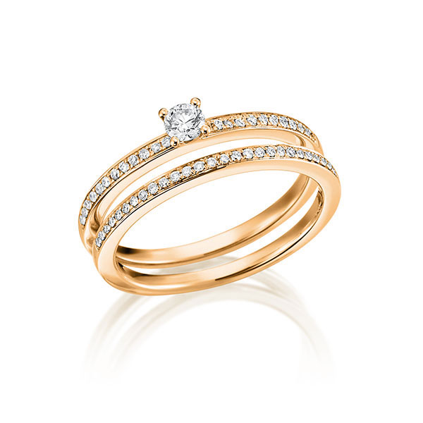 Ring-Set in roodgoud 18 kt. met in totaal 0,282 ct. Briljant tw,vs van Steinberg