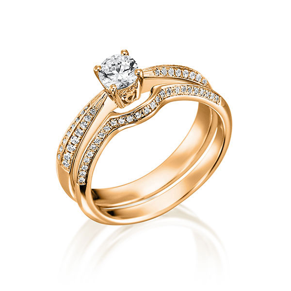 Ring-Set in roodgoud 18 kt. met in totaal 0,47 ct. Briljant tw,vs van Steinberg