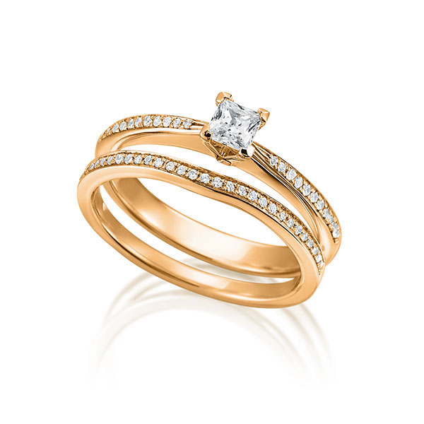 Ring-Set in roodgoud 18 kt. met in totaal 0,4 ct. Princess-Diamant tw,vs van Steinberg - Q-1426-6 Ring-Set in roodgoud 18 kt. met in totaal 0,4 ct. Princess-Diamant tw,vs van Steinberg - Q-1426-6