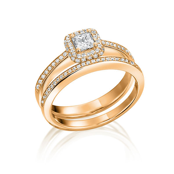 Ring-Set in roodgoud 18 kt. met in totaal 0,5 ct. Princess-Diamant tw,vs van Steinberg - Q-1410-4 Ring-Set in roodgoud 18 kt. met in totaal 0,5 ct. Princess-Diamant tw,vs van Steinberg - Q-1410-4