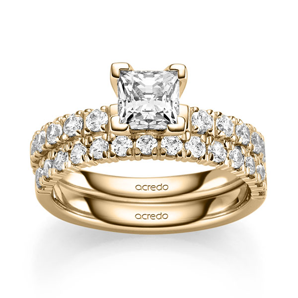 Ring-Set in Roségold 585 mit 0,7 ct. + zus. 0,93 ct. Prinzess-Diamant & Brillant tw, vs tw, si von acredo