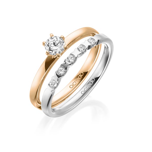 Ring-Set in Roségold 750 mit 0,3 ct. + zus. 0,1 ct. Brillant tw, vs von acredo