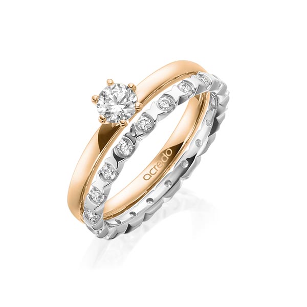 Ring-Set in roségoud 14 kt. met 0,3 ct. + in totaal 0,4 ct. Briljant tw,vs van acredo - A-1997-6 Ring-Set in roségoud 14 kt. met 0,3 ct. + in totaal 0,4 ct. Briljant tw,vs van acredo - A-1997-6