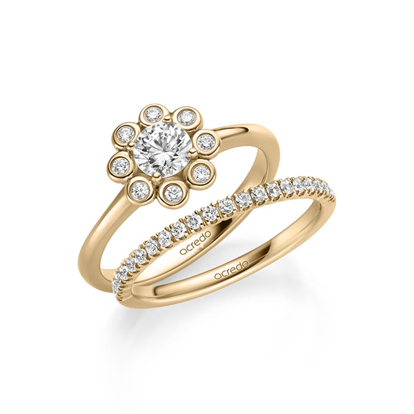 Ring-Set in roségoud 14 kt. met 0,5 ct. + in totaal 0,34 ct. Briljant tw/si tw,vs van acredo
