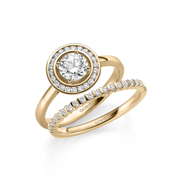 Ring-Set in roségoud 14 kt. met 0,7 ct. + in totaal 0,386 ct. Briljant tw/si tw,vs van acredo