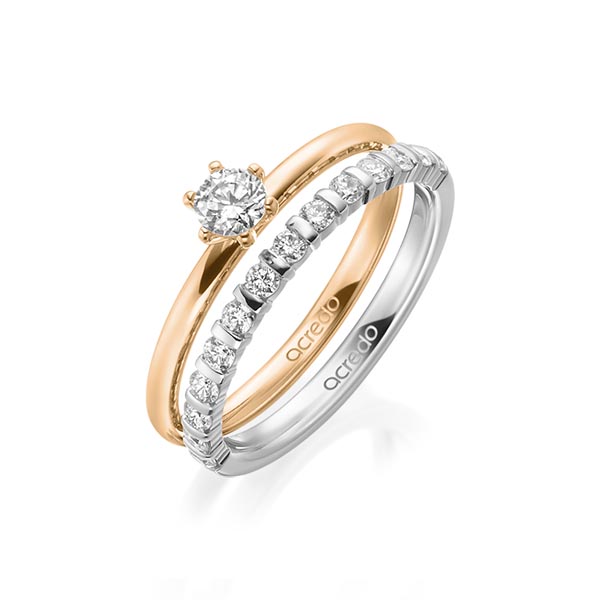 Ring-Set in roségoud 14 kt. met in totaal 0,55 ct. Briljant tw/si tw,vs van acredo - A-1992-1 Ring-Set in roségoud 14 kt. met in totaal 0,55 ct. Briljant tw/si tw,vs van acredo - A-1992-1