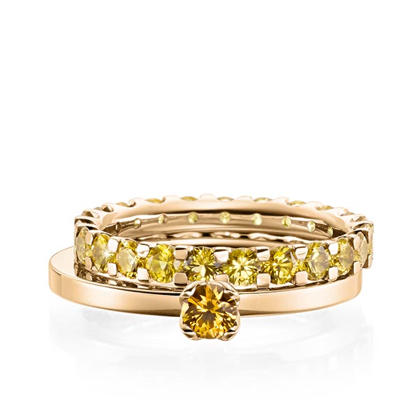 Ring-Set in roségoud 14 kt. met in totaal 2,32 ct. Briljant Saffier Geel van acredo - A-1985-3