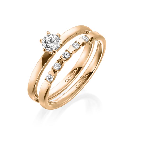 Ring-Set in roségoud 18 kt. met 0,3 ct. + in totaal 0,1 ct. Briljant tw,vs van acredo