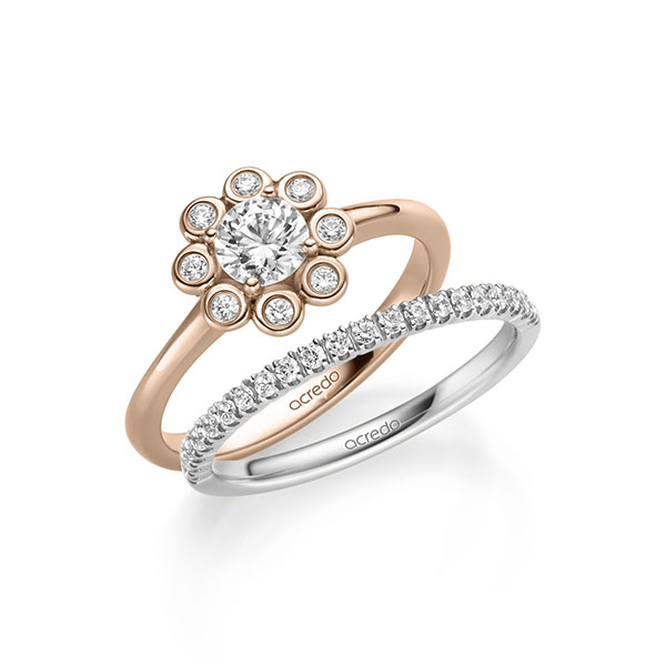 Ring-Set in Rotgold 585 mit 0,5 ct. + zus. 0,34 ct. Brillant tw, si tw, vs von acredo