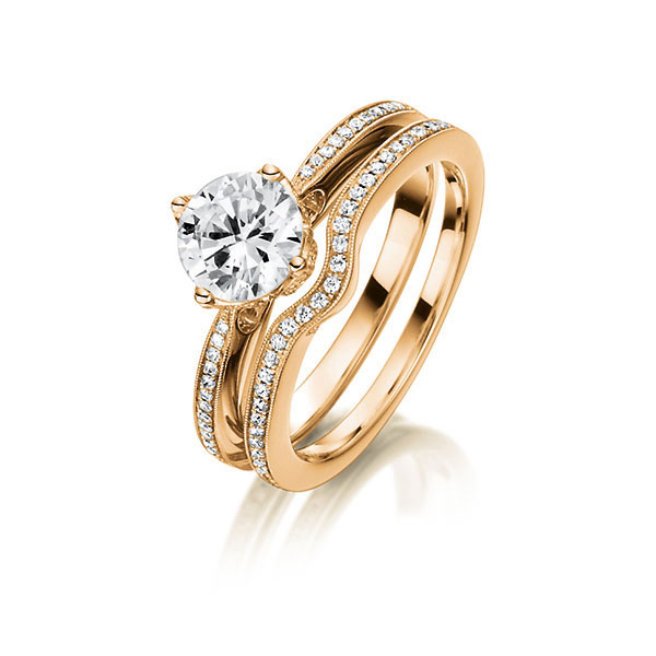 Ring-Set in Rotgold 750 mit 0,7 ct. + zus. 0,39 ct. Brillant tw, si tw, vs von Steinberg