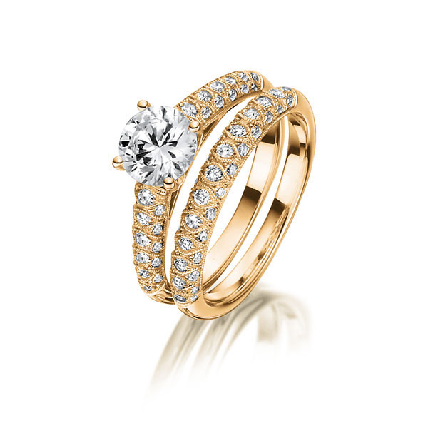 Ring-Set in Rotgold 750 mit 0,7 ct. + zus. 0,46 ct. Brillant tw, si tw, vs von Steinberg