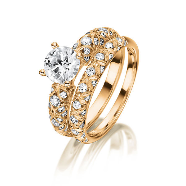 Ring-Set in Rotgold 750 mit 0,7 ct. + zus. 0,64 ct. Brillant tw, si tw, vs von Steinberg