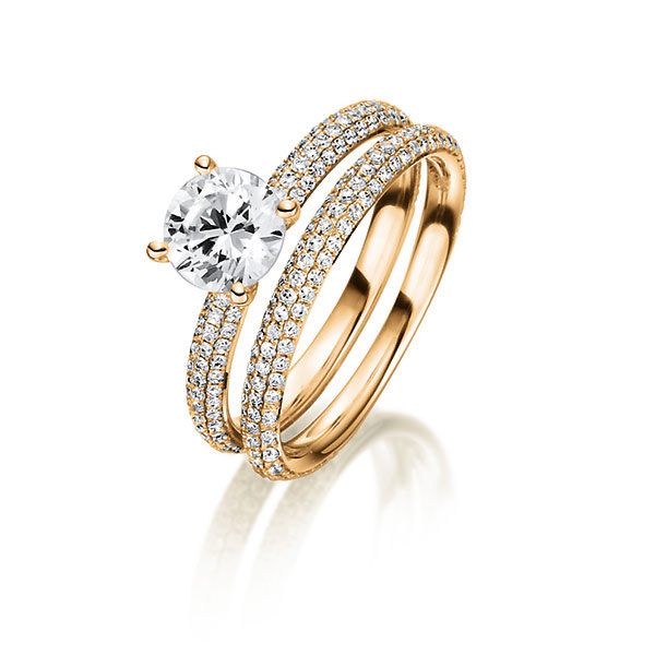 Ring-Set in Rotgold 750 mit 0,7 ct. + zus. 0,81 ct. Brillant tw, si tw, vs von Steinberg