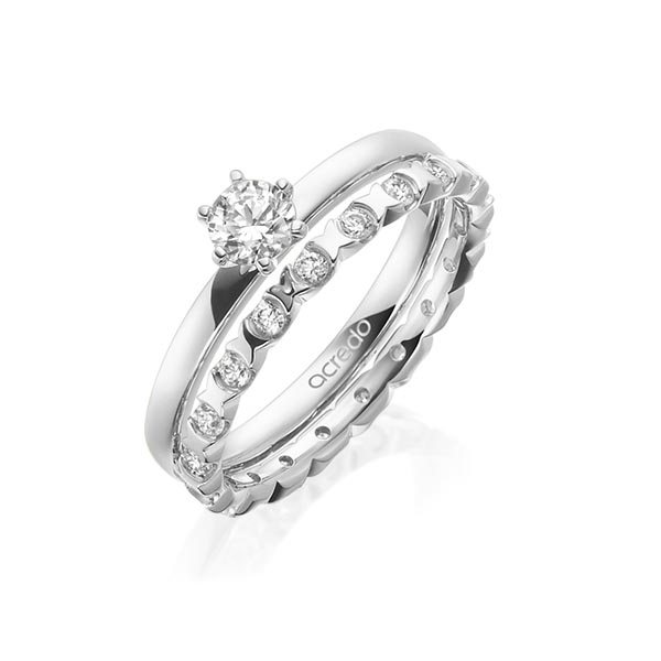 Ring-Set in Weissgold 585 mit 0,3 ct. + zus. 0,4 ct. Brillant tw, vs von acredo