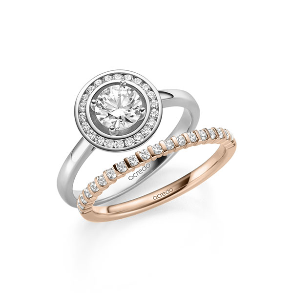 Ring-Set in Weißgold 585 mit 0,7 ct. + zus. 0,386 ct. Brillant tw, si tw, vs von acredo