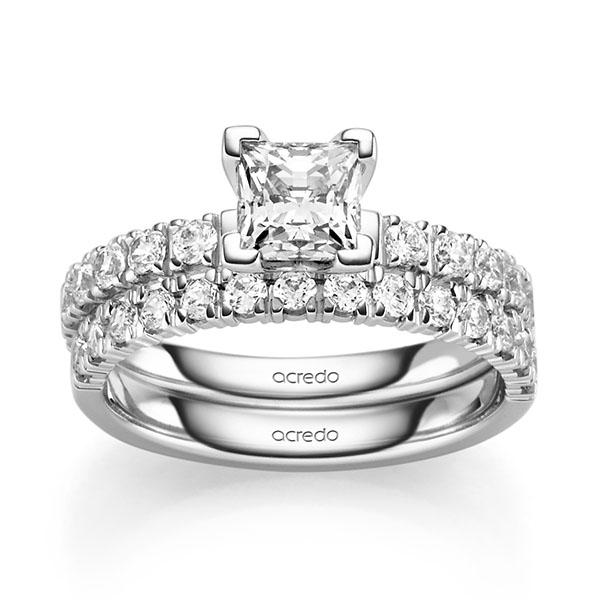Ring-Set in Weißgold 585 mit 0,7 ct. + zus. 0,93 ct. Prinzess-Diamant & Brillant tw, vs tw, si von acredo - A-2449-1 Ring-Set in Weißgold 585 mit 0,7 ct. + zus. 0,93 ct. Prinzess-Diamant & Brillant tw, vs tw, si von acredo - A-2449-1