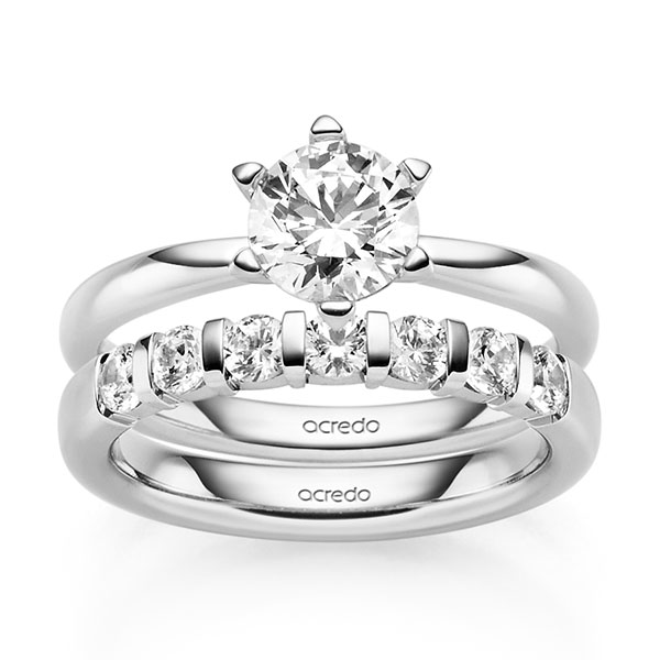 Ring-Set in Weissgold 585 mit 1 ct. + zus. 0,7 ct. Brillant tw, si tw, vs von acredo