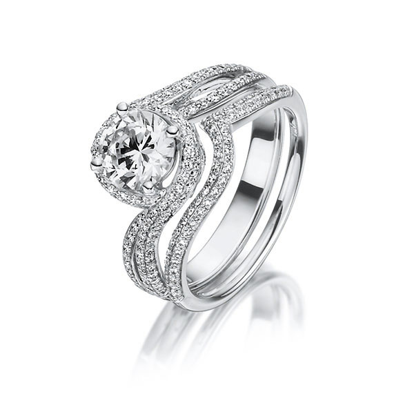 Ring-Set in Weissgold 750 mit 0,7 ct. + zus. 0,58 ct. Brillant tw, si tw, vs von Steinberg