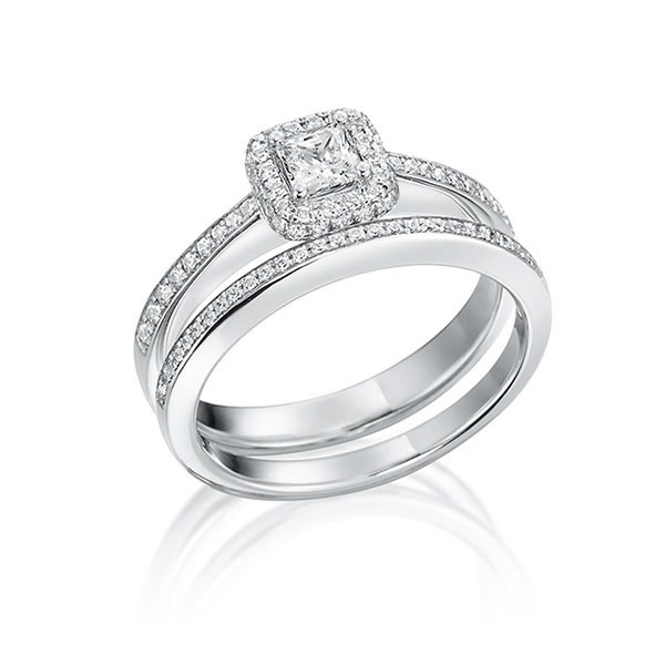 Ring-Set in Weißgold 750 mit zus. 0,5 ct. Prinzess-Diamant tw, vs von Steinberg
