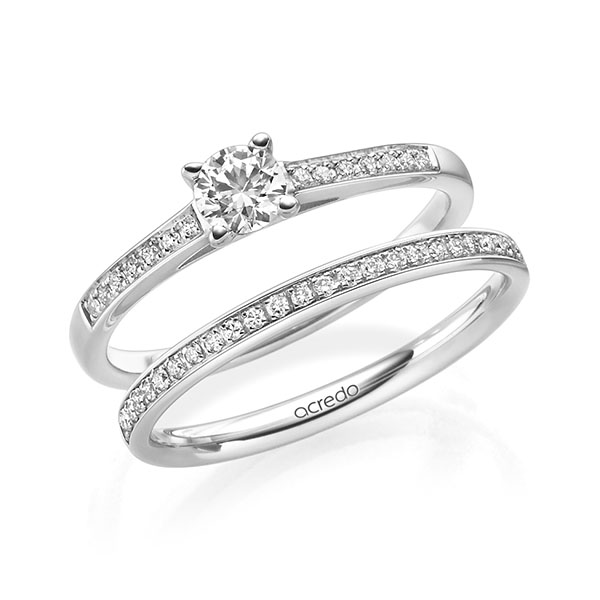 Ring-Set in witgoud 14 kt. met 0,3 ct. + in totaal 0,2 ct. Briljant tw/si van acredo